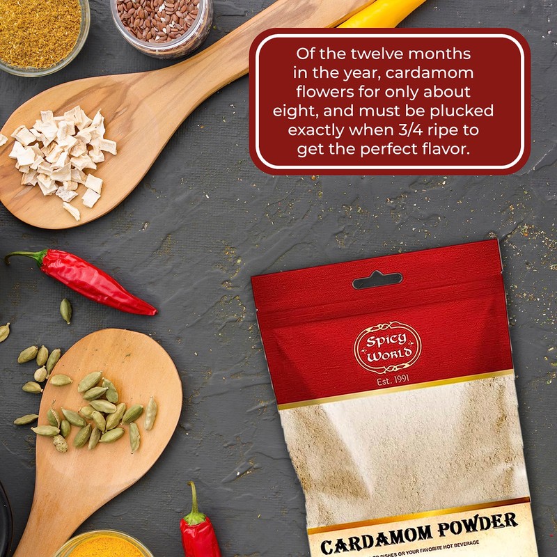 Spicy World Ground Cardamom Powder (Cardamon) 7 Ounce Bag