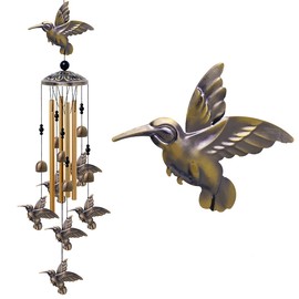 Garden Hummingbird Wind Chimes Outdoor Decor - with 4 Tubes 6 Bells 7 Hummingbirds Wind Chime, Mobile Romantic Wind Catcher, Hummingbirds Windchimes for Home, Mom Gifts, Balcony, Garden Decoration