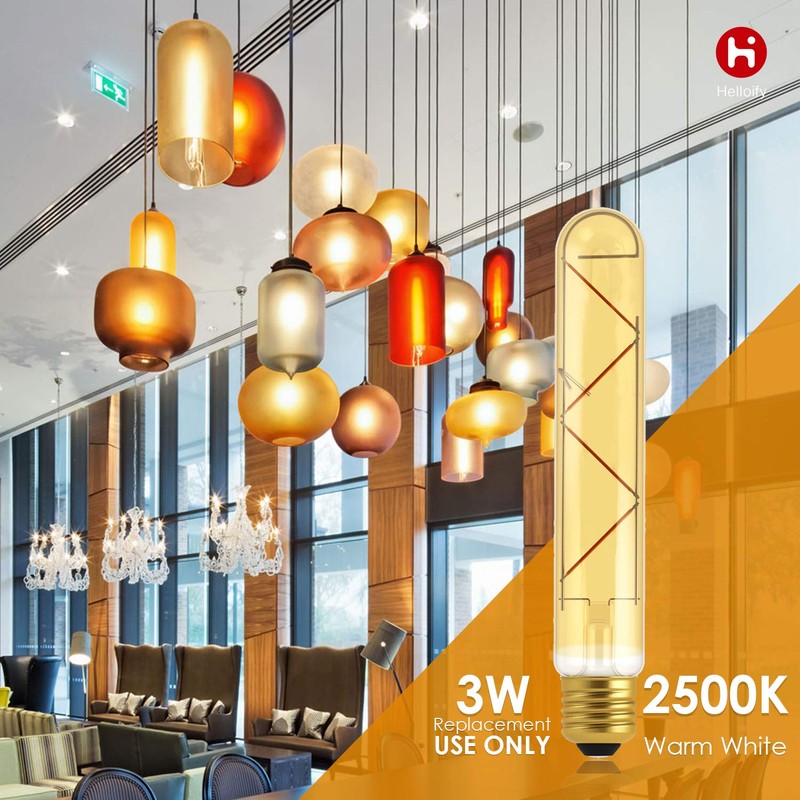 helloify T10 Dimmable Vintage LED Edison Tubular Bulb, 40W Equivalent,