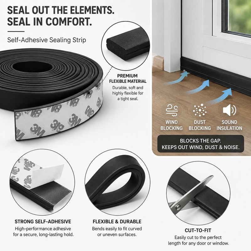 Self-Adhesive Door & Window Sealing Strip for Home – 25mm
