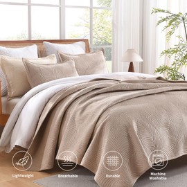 Grassix Velvet Quilt Set Queen Size, 3 Pieces Lightweight Summer Quilt Bedding Set, Luxury Soft Light Taupe Bedspread with 2 Pillow Shams, Breathable Ultrasonic Coverlet for Bed, All Season