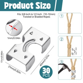Elesunory 30 Pcs Stainless Steel Rope Clamp, Heavy Duty Double Rope Clips for Rope Fixing, Rope Clamps Built-in Spike Bit Fits for 3/8 Inch to 1/2 Inch Twisted or Braided Ropes