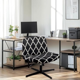 SONNACH Armless Chair Slipcover Stretch Criss Cross Chair Cover, Mid Back Wide Seat Accent Chair Covers,Modern Vanity Chair Cover for Office Desk (Black Grid)