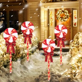 TWINGLEHOME 8PCS 24" 192LED Lollipops Lawn Stake , Xmas Walkway Lollipop Decoration for Outside, Red and White Christmas Path Lights Lollipop Lawn Stake