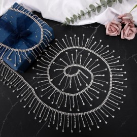2 Yard Rhinestone Ribbon Tassel Chain, Tassel Glass Crystal Rhinestone Chains, Fringe Bling Diamante Diamond Trim Ribbon for Wedding Dress Decoration, Crafts & Fashionable Appliques