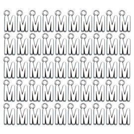 HEALLILY 50pcs Antique Silver English Letter Alloy Pendant Charms for Jewelry Making for Necklaces Bracelets Keychains and Diy Projects