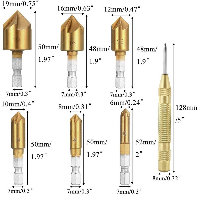 Rocaris 39 Pack Woodworking Chamfer Drilling Tools, Including Countersink Drill