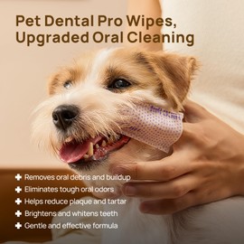 Dog Dental Wipes for Teeth Cleaning, HICC PET Pro Dog Toothbrush and Toothpaste Kit Alternative, Pet Dental Finger Wipes for Dogs & Cats, Puppy Tooth Brushing Kit, Remove Plaque&Freshen Breath, 50 PCS