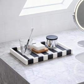 Black White Striped Marble Tray, 12" Rectangular Vanity Jewelry Organizer