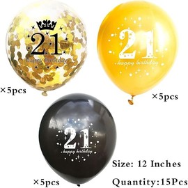 21st birthday latex balloons-Gold-Black and Clear with Confetti