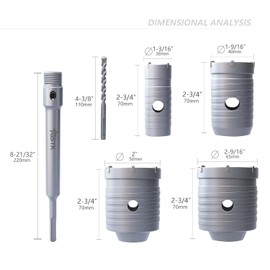 GSTK 10PCS Concrete Hole Saw kit, SDS Plus Shank,with (30mm 40mm 50mm 65mm) Cutting Diameter, Suitable for Concrete, Masonry, Cement, Wall Drilling.