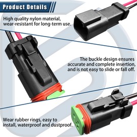 SDYYDS 6Pack 2-Pin DT Waterproof Connectors 16 AWG with Heat Shrink Tubes - Male Female 2-Wire Automotive Electrical Connectors for Car Truck Boat Outdoor