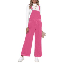 Vetinee Boho Denim Jumpsuit Loose Overalls For Women Casual Bib Overalls, Hot Pink, Size Small Size 4 Size 6