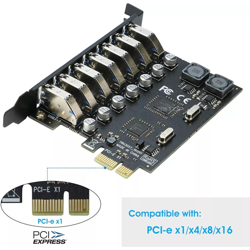 RIITOP USB 3.0 PCI-e Expansion Card 7Port, RIITOP PCI-e x1