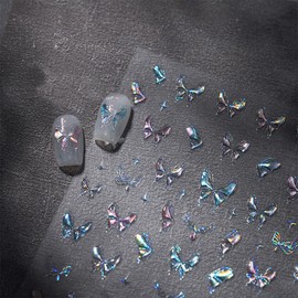 Aurora Laser Butterfly Nail Art Stickers 5D Embossed Butterfly Nail Decals 3D Self Adhesive Holographic Butterfly Design Nail Art Supplies Laser Butterfly Nail Stickers for Women Nail Art Decoration