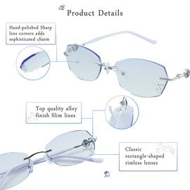 LifeArt Blue Light Blocking Glasses, Computer Reading Glasses, Anti Blue Rays, Reduce Eyestrain, Rimless Frame Tinted Lens with Diamond, Stylish for Men and Women (+1.00 Magnification)