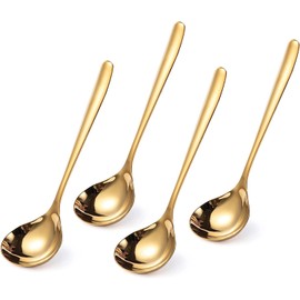 Comicfs 4 Pack Small Soup Ladles, Sauce ladles, SUS 304 Stainless Steel Small Serving Ladle, Gravy Soup Spoon Ladles 8-Inch (Gold)