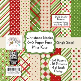 Miss Kate Cuttables 6X6 Pattern Paper Pack - Christmas Basics - Christmas - Card Making Scrapbook Specialty Paper Single-Sided 6"x6" Collection Includes 64 Sheets