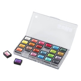 SoHo Urban Artist Mini Pan Metallic Watercolor Set of 24 – Luminous Shimmering Mini Pans, Professional Watercolor Paint Set in Clear Plastic Case, Semi-Moist Watercolor Pans for Easy Color Lift