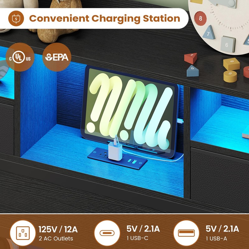 BTHFST Twin Bed Frames with Headboard & Charging Station, LED