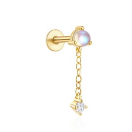 Moonlight Muse 14K Yellow Gold Nap Earrings Sterling Silver White Created Opal Dangling Drop Earring Dazzling Hypoallergenic 925 Piercing Ear Stud Earring Flatback Earring SINGLE, Sterling Silver,