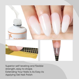 Nicedeco Builder Nail Gel 15ML 8 in 1 Builder Base Gel Clear Gel Nail Polish Strengthener Gel Hard Gel Builder Extension Nail Gel for Nail Art Design-008
