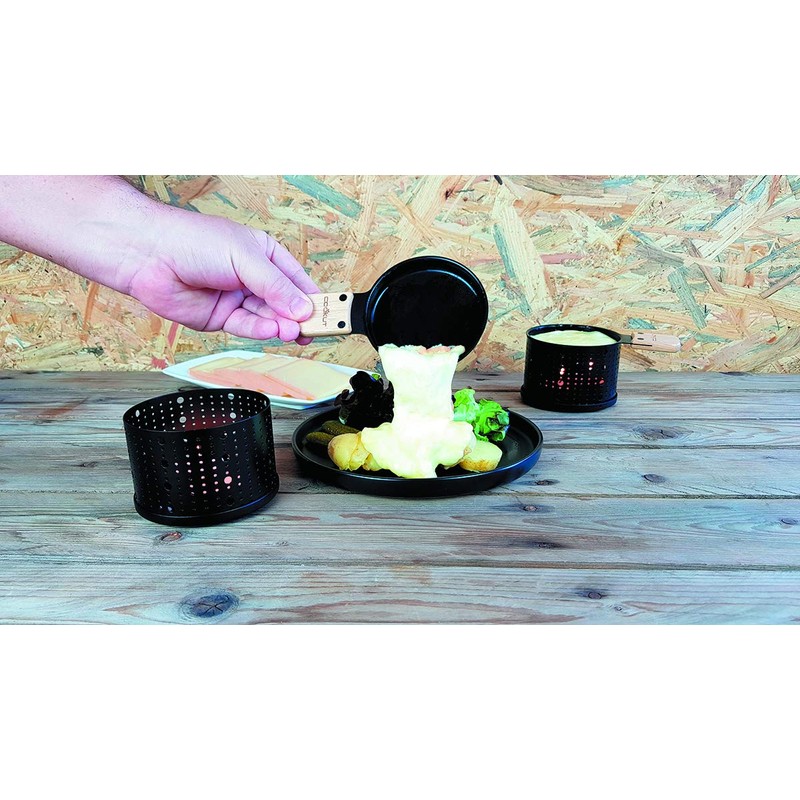 Cookut Lumi raclette Set of 4-Heated by Candle, Ceramic, Black,