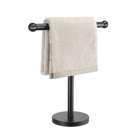 Zitalupy T-Shape Bath Hand Towel Holder Stand, SUS304 Stainless Steel Free Standing Hand Towel Rack with Heavy Base, for Bathroom Kitchen & Countertop, Matte Black