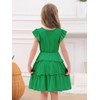 Girls Green Dress St. Patrick's Ruffle Sleeve Button Down A-Line