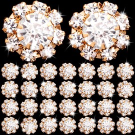 Joez Wonderful 30 Pcs Gold Rhinestone Buttons, Crystal Embellishments Flat Back Button, Flower Charms for Jwelery Making, Decorative Buttons for Crafting, Wedding, Clothing, DIY