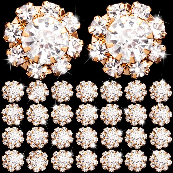 Joez Wonderful 30 Pcs Gold Rhinestone Buttons, Crystal Embellishments Flat