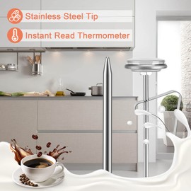 Milk Thermometer, 1.18in Dial Milk Frothing Coffee Thermometer Stainless Steel Instant Read Thermometer with Clip, -10~110℃, 7.6in Length, Coffee Frothing Accessories
