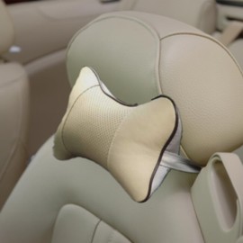 Vastsea Pack of 2 PU Leather Neck Cushion, Car Neck Pillow, Car Seat Headrest Cushion, for Car Seat Headrest (Off-White)