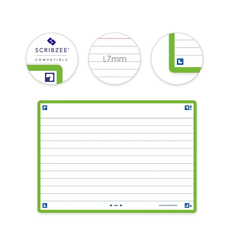 Flash Cards, Ruled with Green Frame, A6, Pack of 80