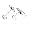 PIERCINGLINE Titanium Attachment with Push Pin 3 Crystals and Balls