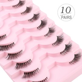Kiusatig Half Lashes Fluffy Wispy Cat Eye Lashes 3/4 Lashes Natural Look Eyelashes 10 Pairs False Eyelashes Clear Band Corner Lashes