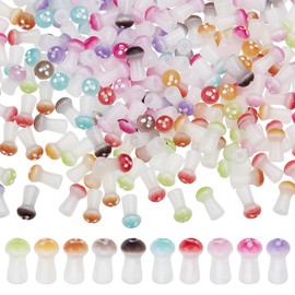 CRAFTYMELODY 300Pcs Mushroom Beads 10 Colors Opaque Glass Mushroom Bead Charms 8x4.5mm Center Drilled Glass Food Spacer Loose Charms for Necklace Earring Bracelet Jewelry Making Decors
