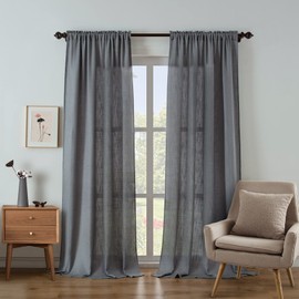 Valea Home Soft Burlap Natural Rod Pocket Window Curtain Panels for Living Room Patio Door, 37 x 84 inches, 1 Panel, Grey