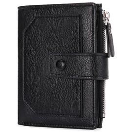 GOIACII Mens RFID Blocking Zipper Coin Pocket Bill Pockets Card Holder ID Window, black - midnight black, Minimalist