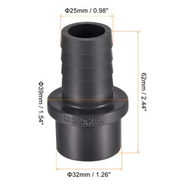 sourcing map PVC Pipe Fitting 25mm Barbed x 32mm OD Spigot Straight Tube Adapter Hose Quick Connector, Black