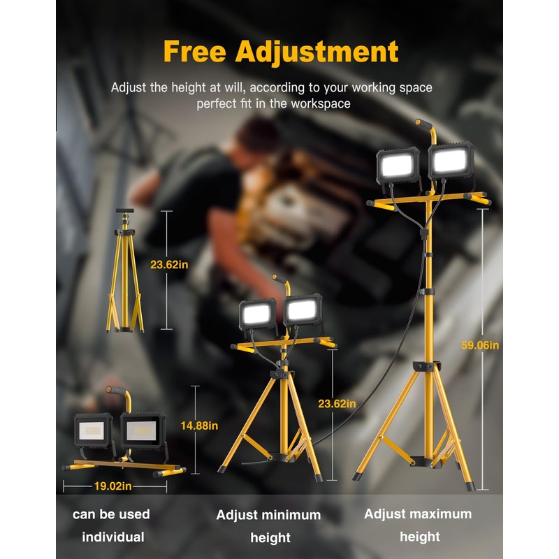 LED Work Light with Stand, 10000 Lumen 2 Head Portable