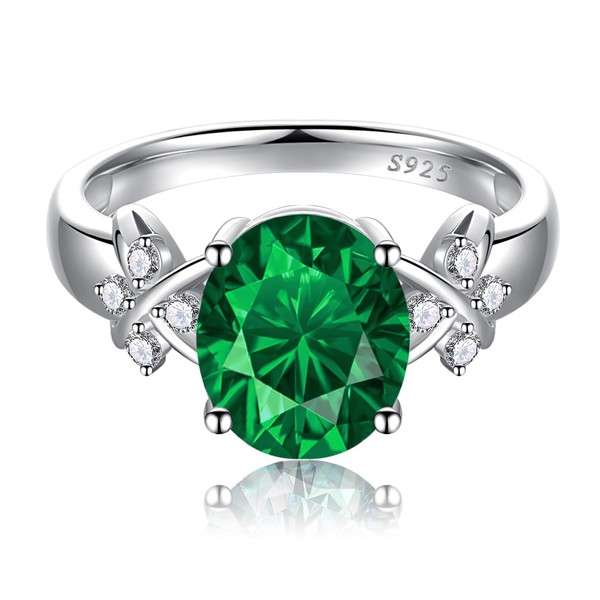 BONLAVIEGEM 2.75ct Women Emerald Ring 925 Sterling Silver Emerald Engagment