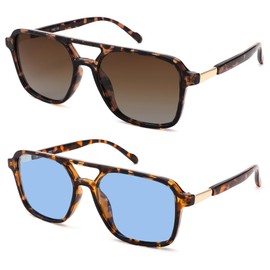 GLARDEFE Retro Polarized Aviator Sunglasses for Women Men - Trendy Cool Square Shades Sun Glasses(Leopard/Gradient Brown Lens + Leopard/Blue Lens)