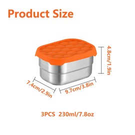 3pcs Stainless Steel Food Storage Containers with Lids, 7.8oz Small Snack Containers Snack Pots Salad Dressing Pots with Forks, Reusable Lunch Box Bento Box for School Work Travel, Kids Adults