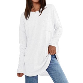 AUTOMET Womens Tunic Tops Long Sleeve Shirts Casual Basic Oversized T Shirts Crewneck Loose Fit Flowy Drop Shoulder Fall Fashion Clothes 2024 Trendy Outfits White L