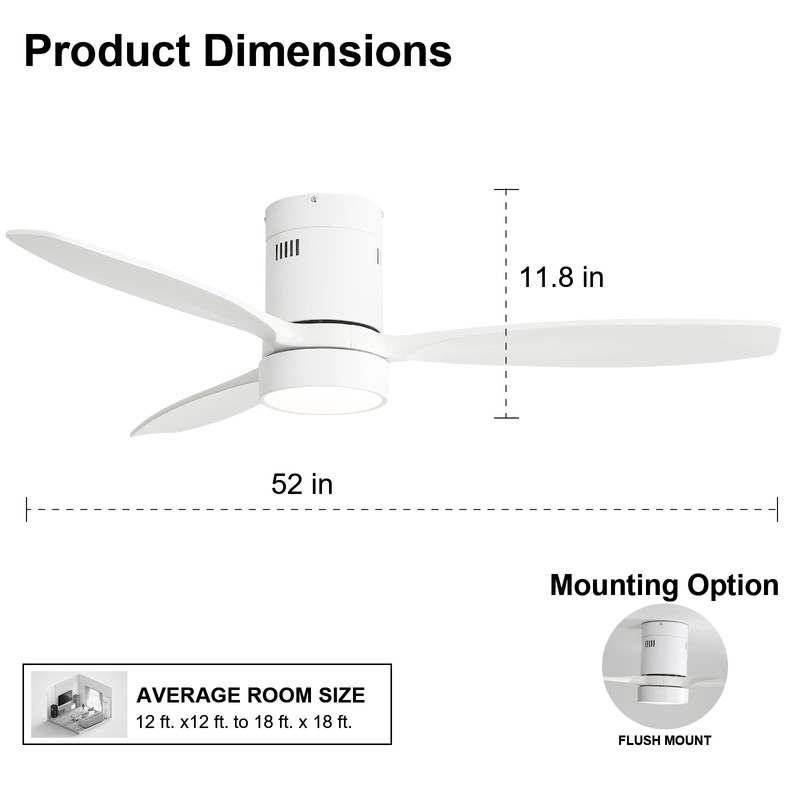 Sofucor 52 Inch Low Profile Ceiling Fan with Lights Remote
