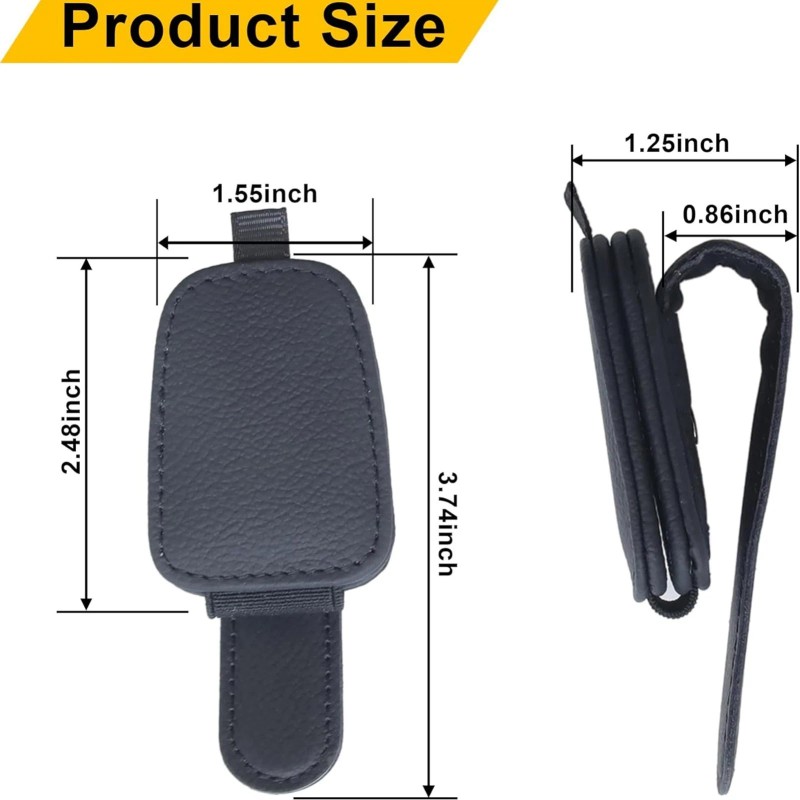 Yinore 2x Sunglasses Holders for Car Sun Visor Leather Magnetic