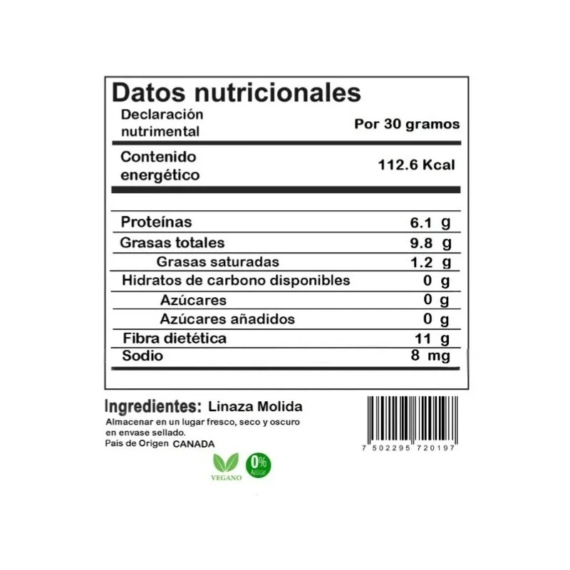 Linaza Molida Polvo Sin Azúcar 500 Gramos