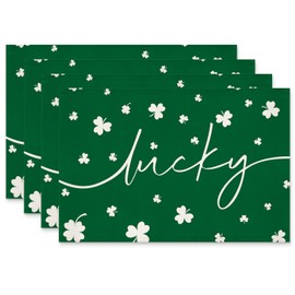 Siilues St Patricks Day Placemats, Lucky Shamrock St Patricks Day Decoraions Green Seasonal Spring Holiday Table Decorations for Indoor Outdoor Dining Table Decor (Placemats Set of 4, 12" x 18")