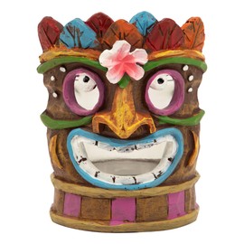 4.5" Smiling Tiki Mask with Colorful Leaves Candle Holder